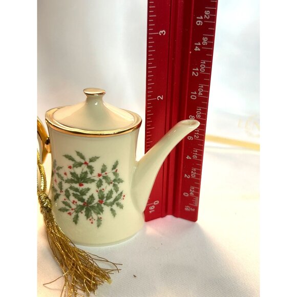 Lenox Miniature Teapot Ornament Holly Berry Gold Tassel Handcrafted In Thailand - Picture 6 of 8